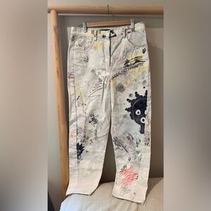 Alexander Wang graphic graffiti denim pants sz 6 white